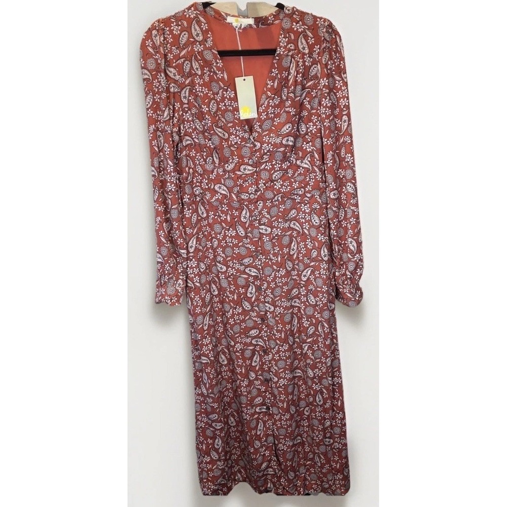 NWT Boden Button Through Midi Tea Dress V-Neck LS Floral Paisley Petite 8R